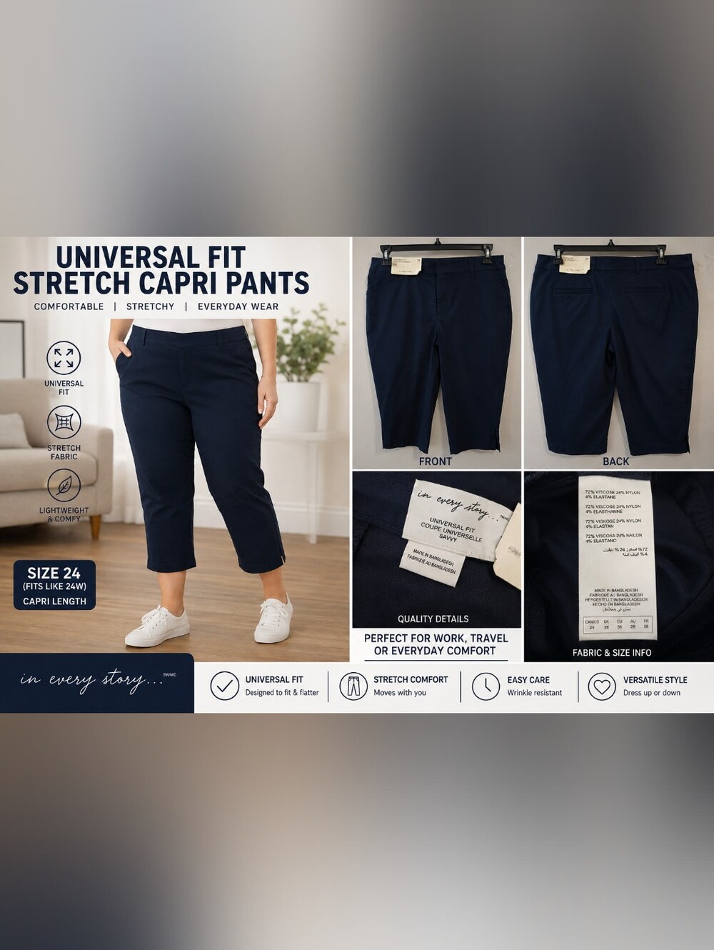 Savvy Navy Stretch Capri Pants for Women